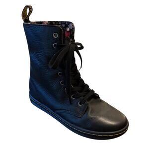 Dr. Martens Stratford Fold-Down Lace Combat Boot Black Floral Lining US 6